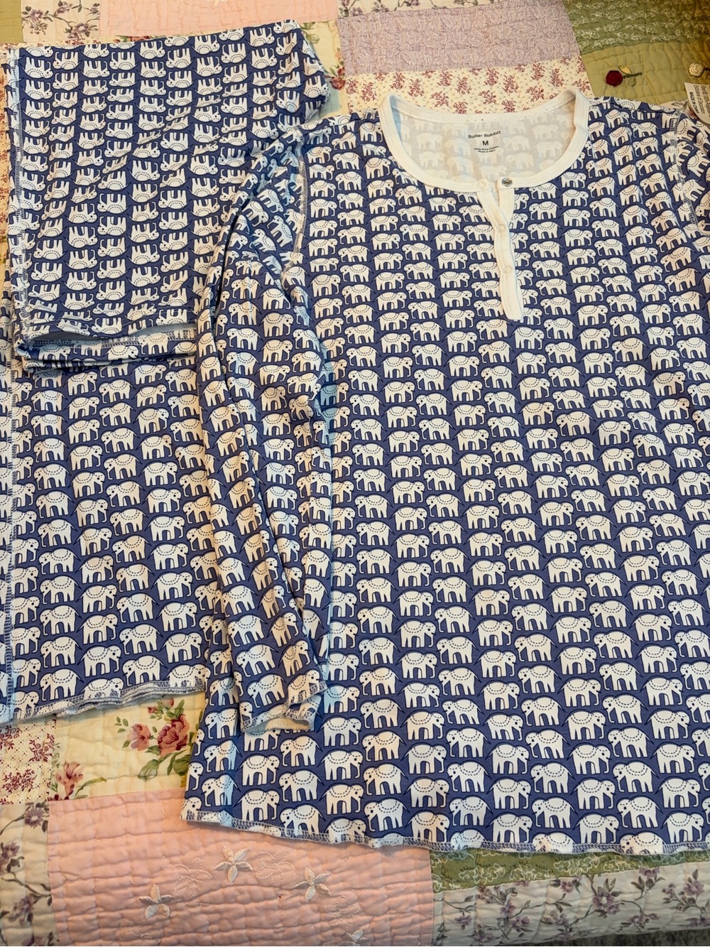Roller Rabbit Navy and White Elephant Henley Pajama Set